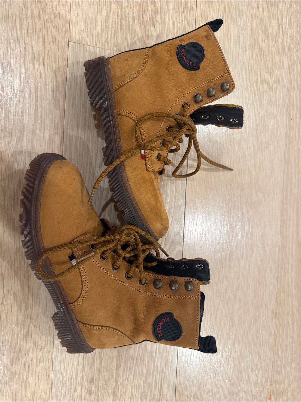 Moncler Kids Chestnut Brown Suede Lace-Up Lug Boots